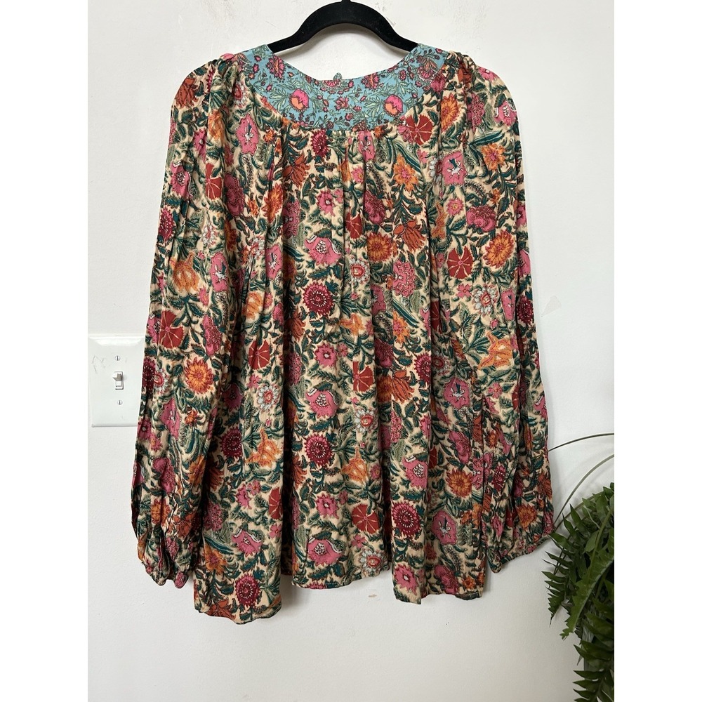 NWT Natural Life Rowan Floral Peasant Blouse 2XL Boho Cottagecore MixedPrint Top - Picture 4 of 6